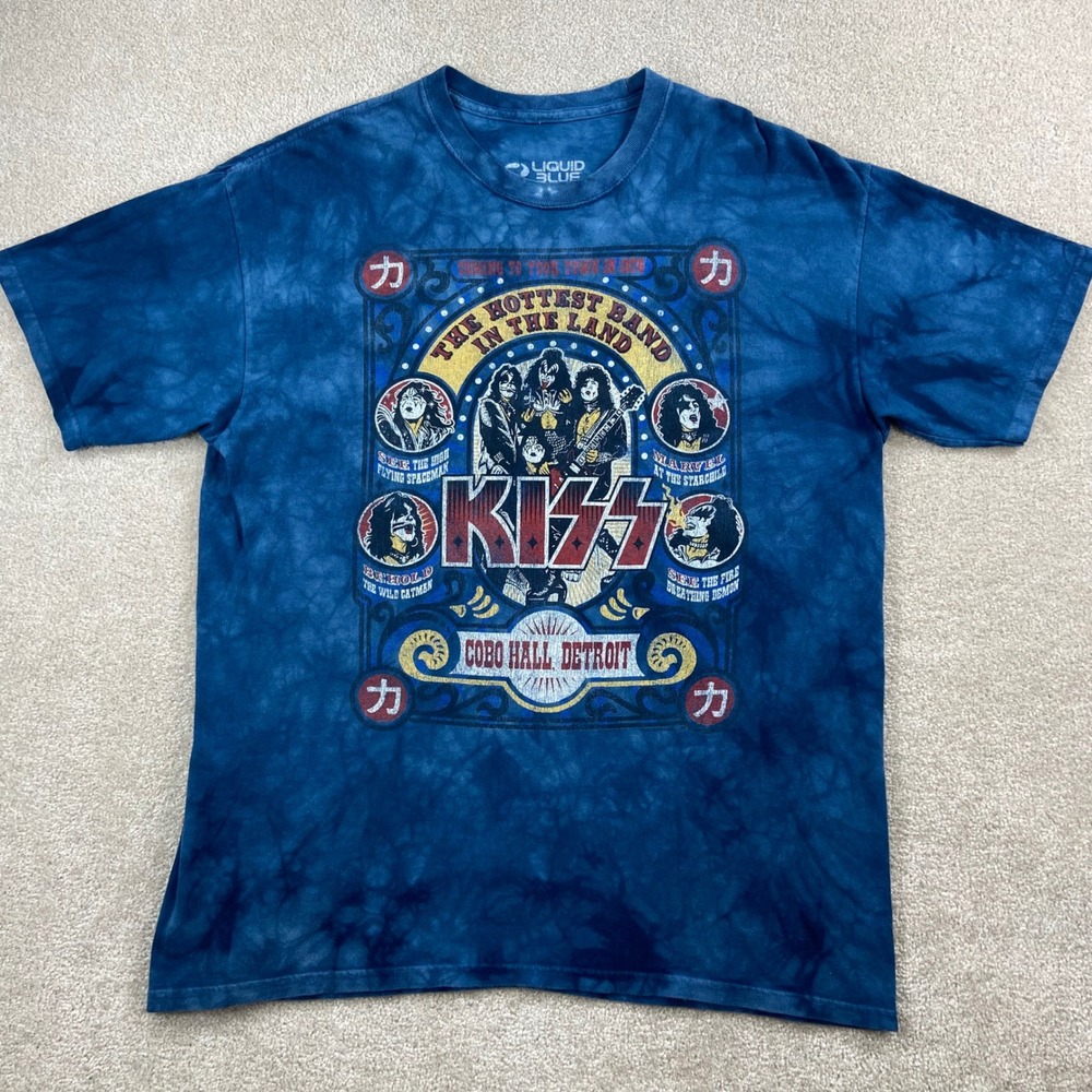 Liquid Blue KISS T-Shirt Mens XL Blue Tie Dye Cobo Hall Detroit Rock Band Tee